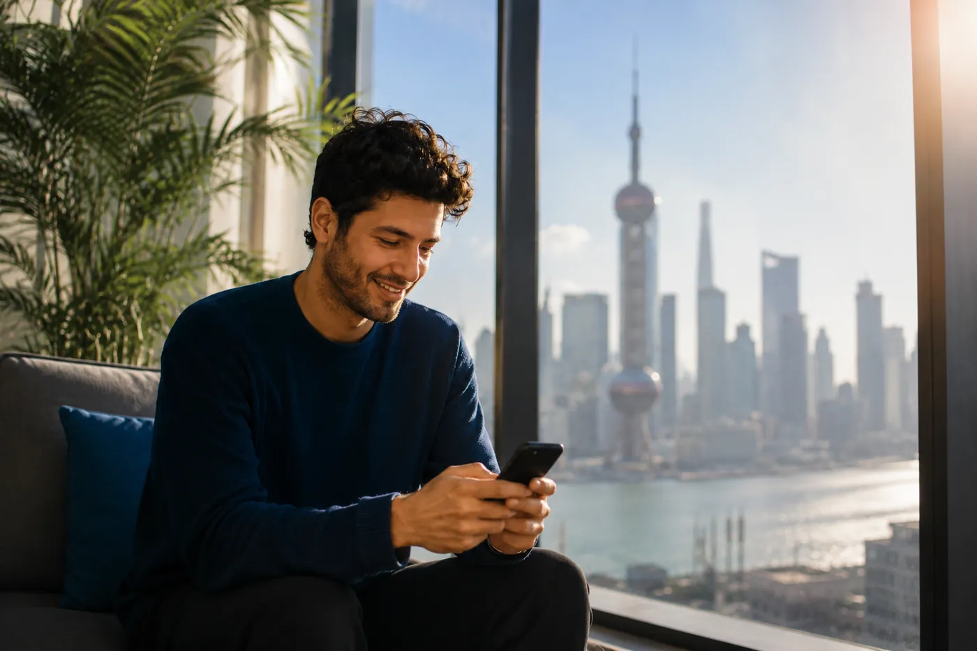 A person managing their international money from a smartphone