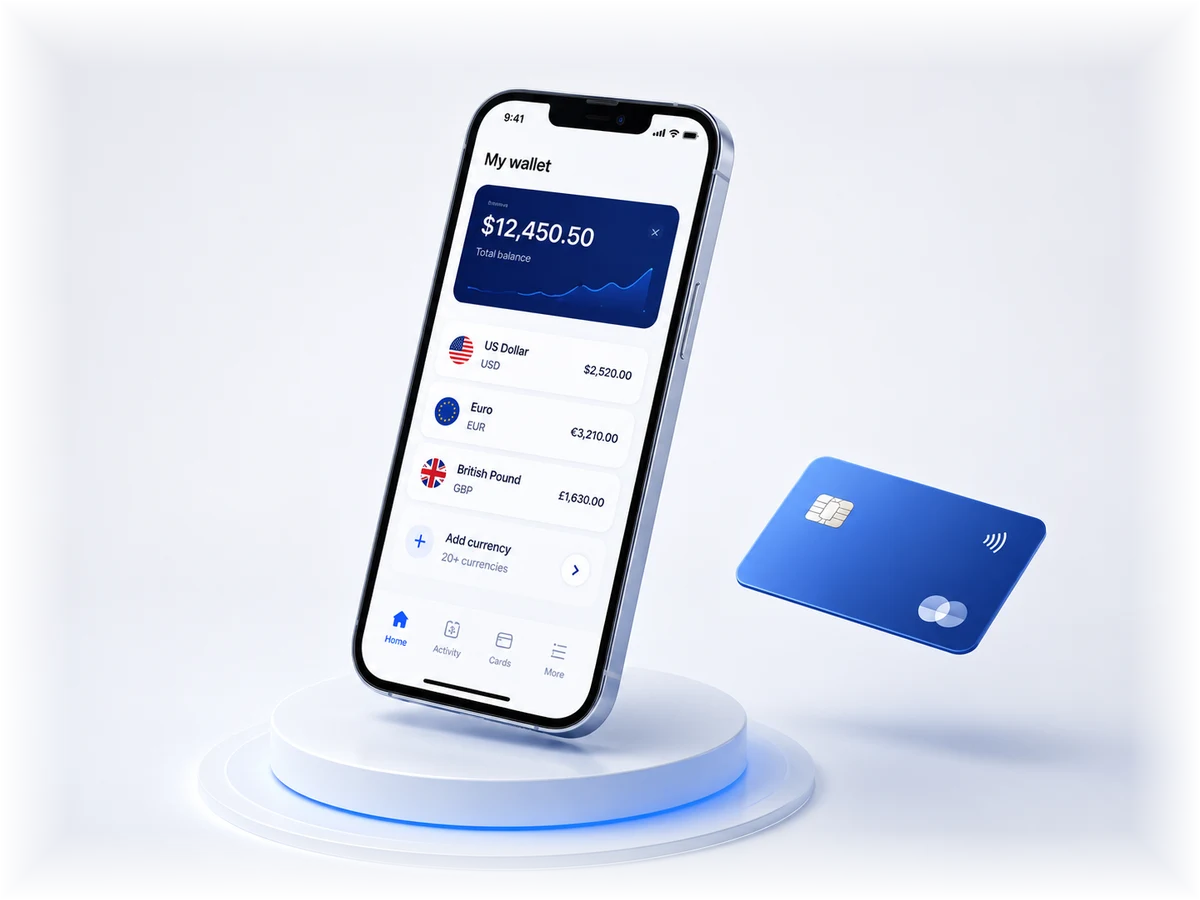 The Arivterai wallet app on a phone alongside a card